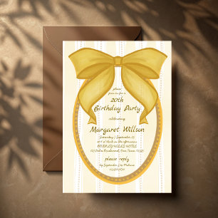 Yellow coquette retro stripes bow birthday party invitation