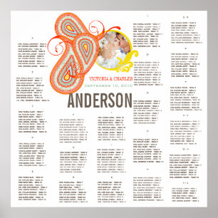 Yellow Coral Aqua Mint Photo Wedding Seating Chart