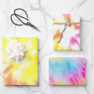 Yellow Coral Aqua Tie Dye Wrapping Paper Sheet