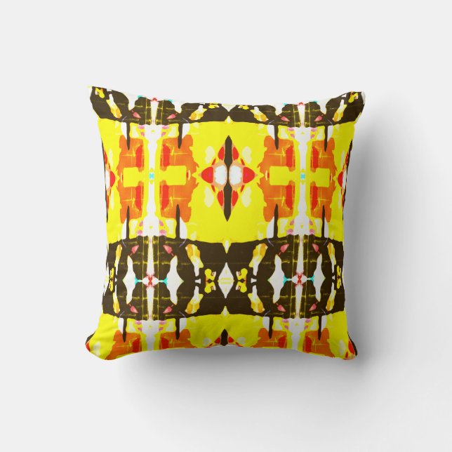 Yellow Coral Black Mediterranean Look Large Tile   Throw Pillow (Front)