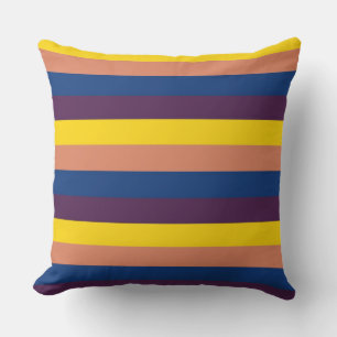 Yellow Coral Blue Purple Modern Stripes Throw Pillow