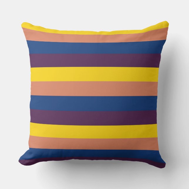 Yellow Coral Blue Purple Modern Stripes Throw Pillow (Front)