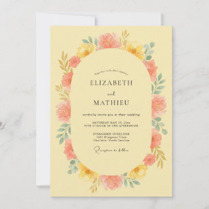 Yellow Coral Floral Arch Wedding Invitation