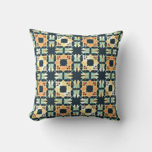 Yellow Coral Mint Navy Southwest Look Small Tiles  Throw Pillow