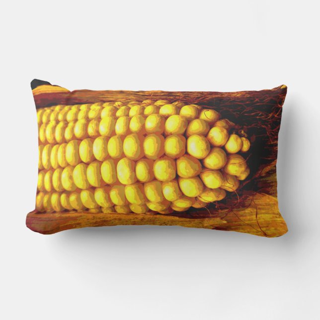 Yellow Corn Cob Husks Cornsilk Good Harvest Lumbar Pillow (Front)