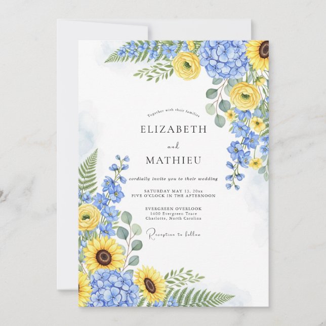 Yellow Cornflower Blue Radiant Summer Wedding Invitation (Front)