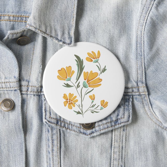 Yellow Cosmos Flower Simple Beauty 4 Inch Round Button (In Situ)