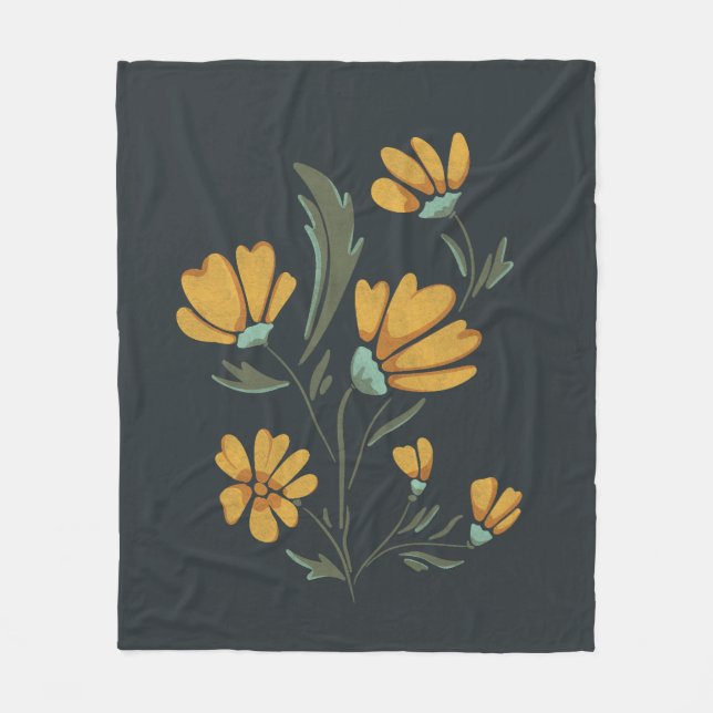 Yellow Cosmos Flower Simple Beauty Fleece Blanket (Front)