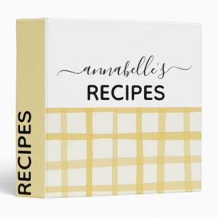 Yellow Cottagecore Plaid Girly Monogram Recipe Binder