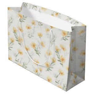 Yellow Cottagecore Wildflowers Botanical Print Large Gift Bag