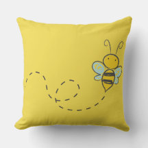 YELLOW COTTON THROW PILLOW BEE IN FLIGHT