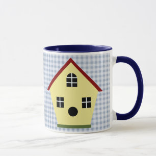 Yellow Country Birdhouse Blue Plaid Coffee Mug