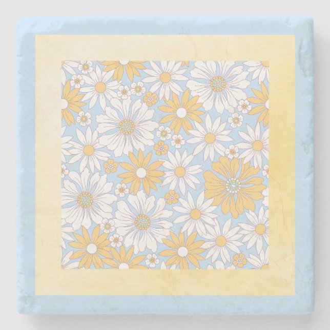 Yellow Country Flower art Stone Coaster (Front)