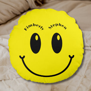 yellow Couple Wedding Gift Unique Funny Happy Round Pillow