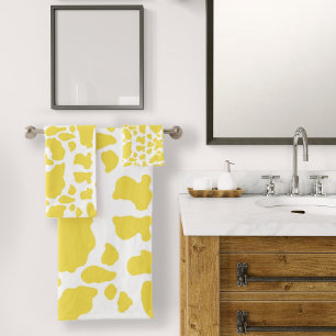 Yellow Cow Spots Animal Print Pattern Bath Towel Set