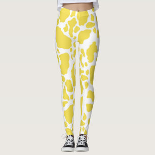 Yellow Cow Spots Animal Print Pattern Leggings