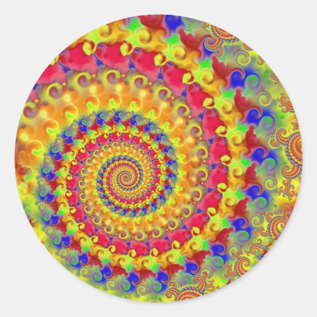 Yellow Crazy Fractal Classic Round Sticker (Front)