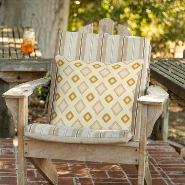 Yellow Cream Brown Diamond Pattern Outdoor Pillow (Chair)