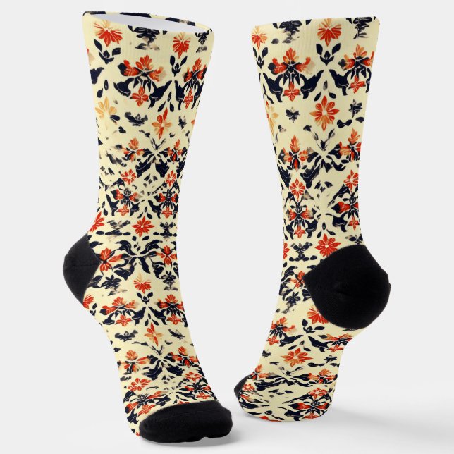 Yellow Cream Folk Pattern Socks (Angled)