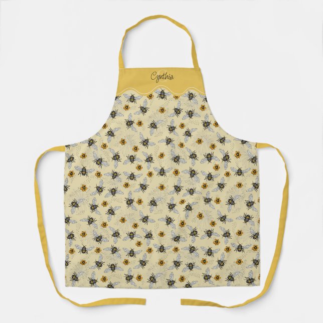 Yellow & Cream Fun Honeybee Pattern Gardening Apron (Front)