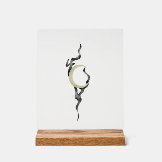 Yellow Crescent Moon with Magical Smoke Watercolor Acrylic Sign