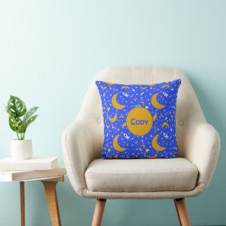 Yellow Crescent Moons shooting Star Space Rockets  Throw Pillow