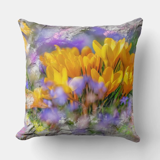 Yellow Crocus Throw Pillow (Front)