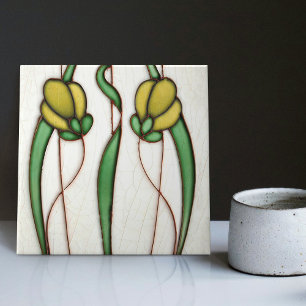Yellow Crocus Wall Decor Art Nouveau Art Deco Tile