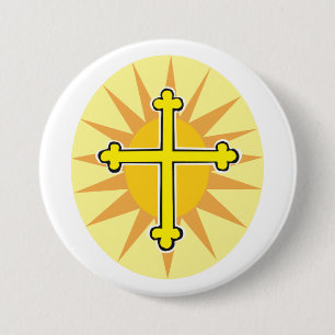 Yellow Cross Bottony Sunburst Christian Faith 3 Inch Round Button