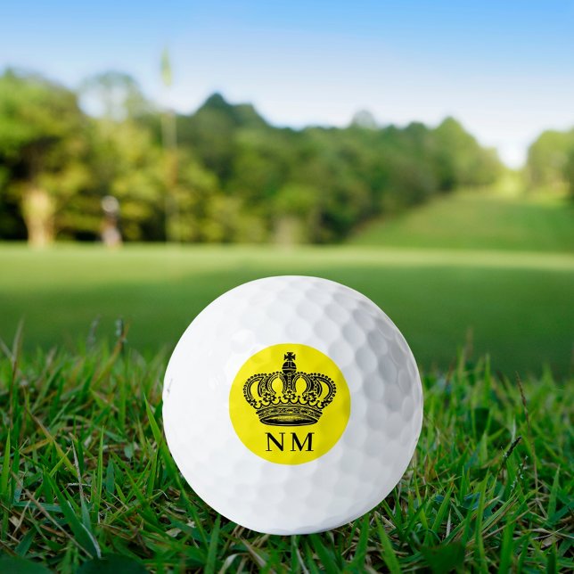 Yellow crown black king monogram initials golf balls (Creator Uploaded)