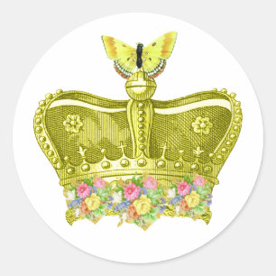 Yellow Crown with Butterfly Classic Round Sticker