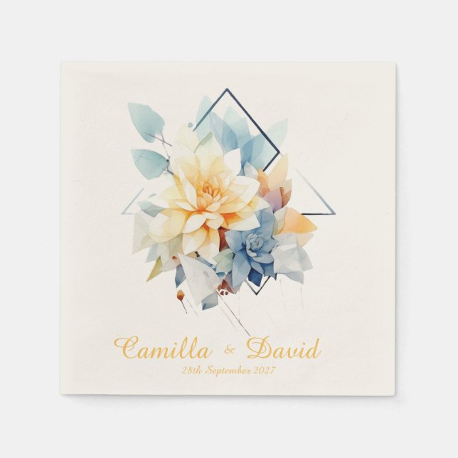Yellow Cub-Flower: Personalized Wedding Napkins (Front)