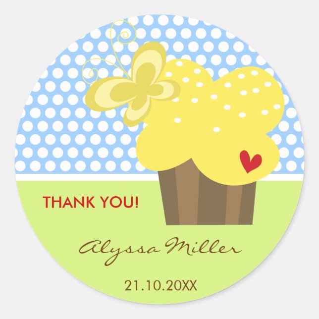 Yellow Cupcake Thank You Birthday Party Gift Tag (Front)