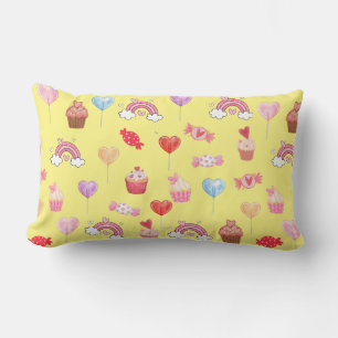 Yellow Cupcakes & Candy Print Lumbar Pillow