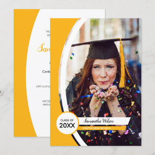 Yellow Curved Frame Photo Graduation Invitation