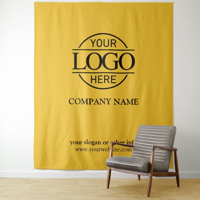 Yellow Custom Business Logo Trade Show Backdrop Tapestry (In Situ)