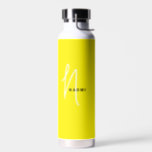 Yellow | Custom Monogram Script Name Stylish Water Bottle<br><div class="desc">Custom Classic Fresh Vibrant Yellow Gender Neutral Colour Script Monogram Name Elegant Chic Water Bottle. A simple and modern design in black and white colour featuring handwritten calligraphy for a professional and sophisticated look. Create your own personalized ecofriendly gifts. Any font,  any colour,  no minimum.</div>