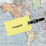 Yellow custom name luggage tag<br><div class="desc">Customize with your own name and contact info! Luggage tag for travelling bags or other accesories</div>