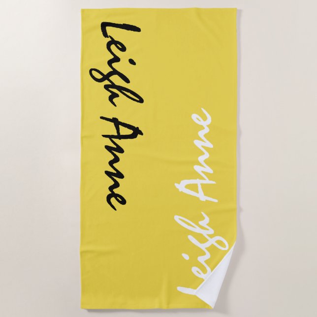 Yellow Custom Name Personalized Beach Towel (Front)