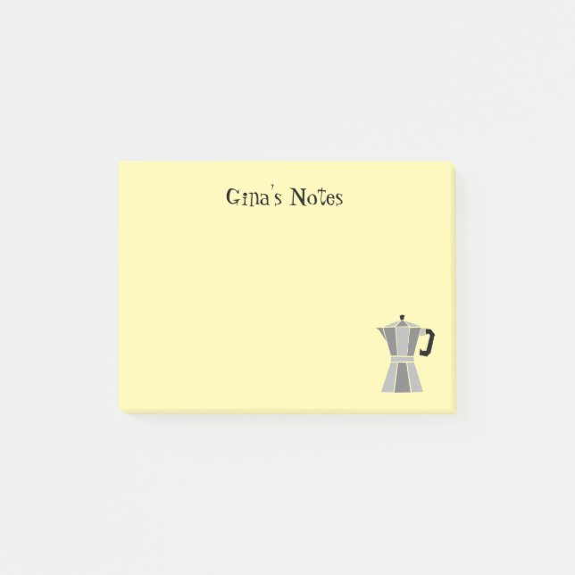 Yellow custom post it notes with retro moka pot (Front)