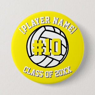 Yellow Custom Volleyball Player and Class 3 Inch Round Button