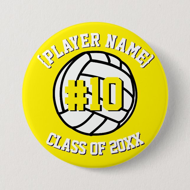 Yellow Custom Volleyball Player and Class 3 Inch Round Button (Front)