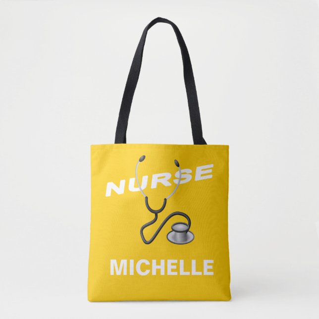 YELLOW Customizable Name Nurse Tote Bag (Front)