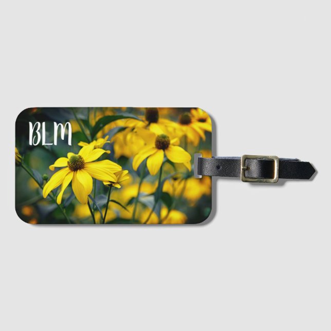 Yellow Cut Leaf Coneflower Monogram Luggage Tag (Front Horizontal)
