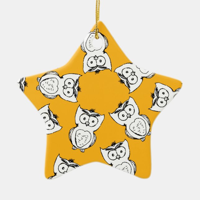 Yellow Cute Animal Pattern Cartoon Owl Pattern Ceramic Ornament (Front)