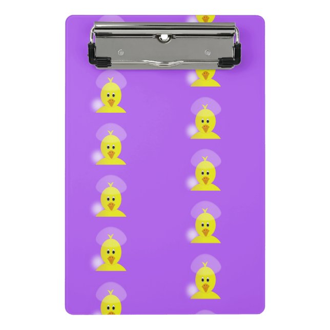 Yellow cute chick on purple mini clipboard (Front)