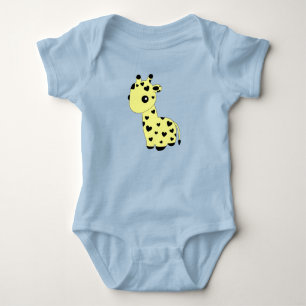 Yellow Cute Heart Love Giraffe Animal Baby Bodysuit