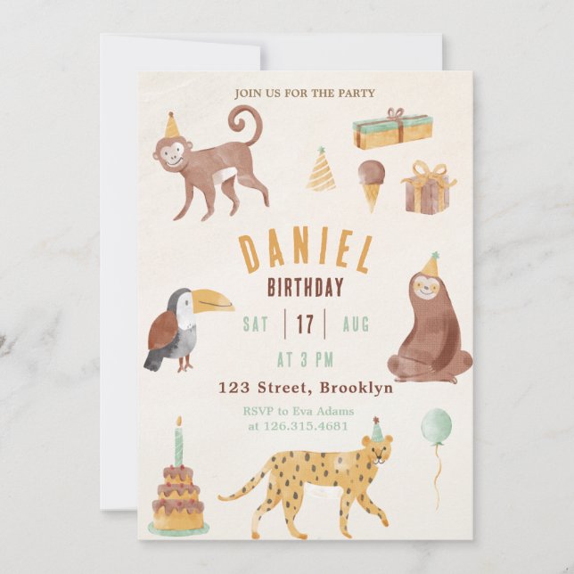 Yellow Cute Illustrated Childrens Birthday Invitation (Front)