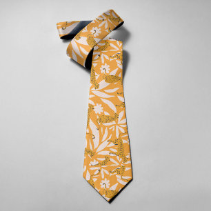 Yellow Cute Modern Wildlife Leopards Leaves Floral Tie