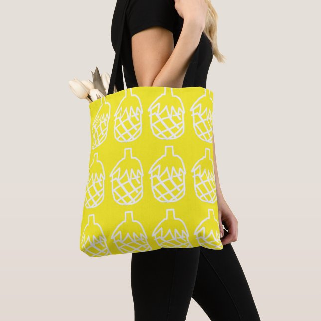Yellow cute pineapple modern simple line art tote bag (Close Up)